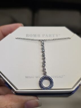 Bomb Party Silver Necklace with Blue Crystal Circle Drop